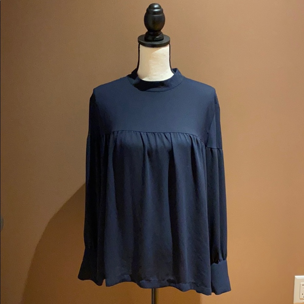 Loft Navy Mock Neck Top